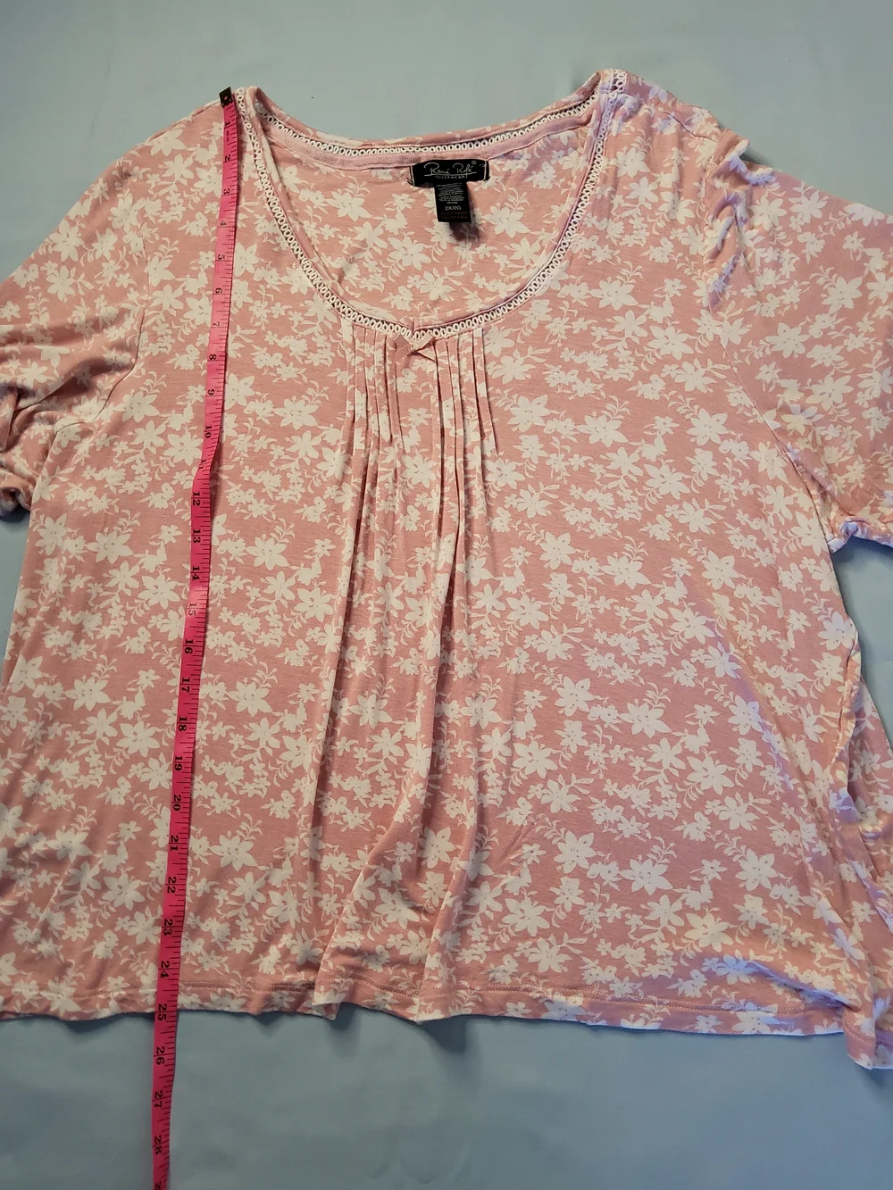 Rene' Rofen' Sleepwear Pink and White Floral Scoop Neck Short Sleeve Top - Picture 3 of 5